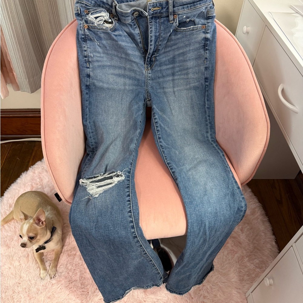American Eagle Outfitters Distressed Blue Flare Jeans